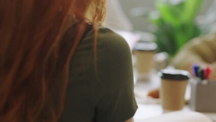 Poster - Hands, phone and motivation with a woman entrepreneur video recording her team while they dance in celebration at an office meeting. Teamwork, startup and small business with an excited design group