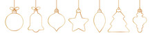 Christmas Ball Golden Line Icon.Set Of Simple Golden Christmas Balls Isolated On White Background.Holiday Christmas Decoration