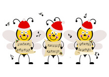 Group Of Cute Bees Chorus Singing Christmas Songs
