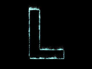 Neon flame letter L. Font outline ocean blue fire.