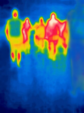 Infrared Photography, A Group Of People.  . Image From Thermal Imager Device. Modified Unrecognizable People