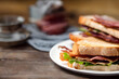 © StockHeroes - bacon sandwich with toast bread, fast food breakfast