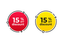 15 Percentage Circle Discount Tag Icons Collection. Set Of Red And Yellow Sale Labels