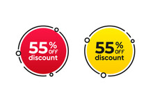 55 Percentage Circle Discount Tag Icons Collection. Set Of Red And Yellow Sale Labels