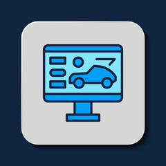 Sticker - Filled outline Hardware diagnostics condition of car icon isolated on blue background. Car service and repair parts. Vector