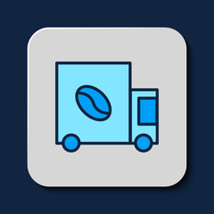 Poster - Filled outline Coffee street truck machine icon isolated on blue background. Delivery coffee. Vector