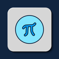 Sticker - Filled outline Pi symbol icon isolated on blue background. Vector