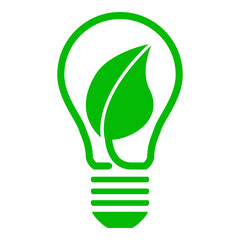 Poster - Concepto de idea verde. Logo energía sostenible. Silueta aislada de bombilla con hoja de planta