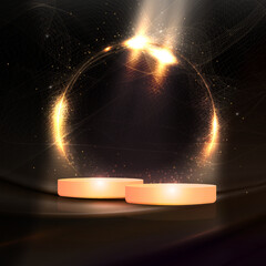 Wall Mural - Abstract round frame with gold tone scene on black design