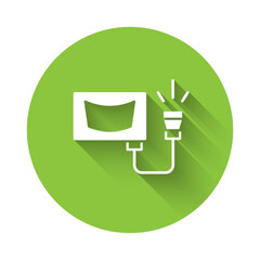 Sticker - White Ultrasound icon isolated with long shadow. Medical equipment. Green circle button. Vector