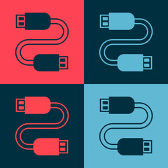 Wall Mural - Pop art USB cable cord icon isolated on color background. Connectors and sockets for PC and mobile devices. Vector