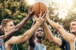 © Clement Coetzee/peopleimages.com - Training, friends and community support by basketball players hand connected in support of sports goal and vision. Fitness, trust and motivation on basketball court by happy, united professional men