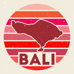 Wall Mural - Bali logo. Sign with the map of island and colored stripes, vector illustration. Can be used as insignia, logotype, label, sticker or badge of the Bali.