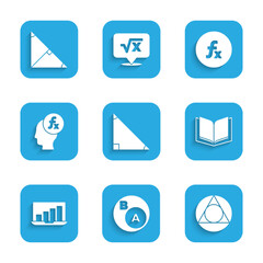 Poster - Set Triangle math, Subsets, math, is subset of b, Open book, Laptop with graph chart, Function mathematical symbol, and Angle bisector triangle icon. Vector