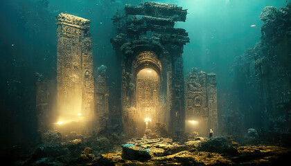 atlantis, the lost underwater city. 3d illustration.