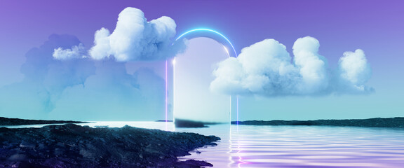 Wall Mural - 3d render, abstract fantasy panoramic background. fantastic scenery wallpaper. landscape with fluffy