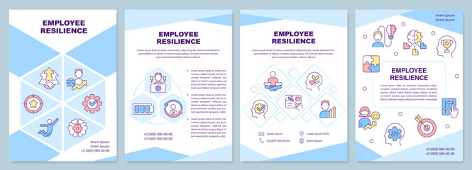 Workers resilience blue brochure template. Employee wellbeing. Leaflet design with linear icons. Editable 4 vector layouts for presentation, annual reports. Arial-Black, Myriad Pro-Regular fonts used