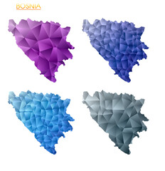 Wall Mural - Set of vector polygonal maps of Bosnia. Bright gradient map of country in low poly style. Multicolored Bosnia map in geometric style for your infographics. Artistic vector illustration.