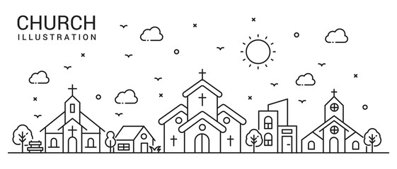 Wall Mural - Illustration of church building in thin line style