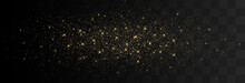 Glitter Gold Particles Shine Effect On Png Background. Vector Gold Glitter Particles Effect And Texture. Stardust Amber Particles Color On Transparent Background. Golden Explosion Of Confetti.