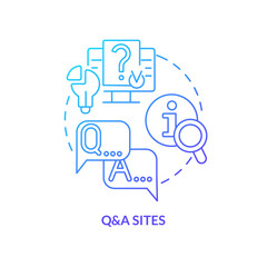 Poster - Questions and answers sites blue gradient concept icon. Finding solution of problem. Search assistance abstract idea thin line illustration. Isolated outline drawing. Myriad Pro-Bold font used