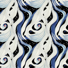 Wall Mural - Artistic seamless pattern with abstract waves and swirls. Ink and watercolor. Iceflowers in winter. Tile for wrapping paper, gift bag or fabric textile, 3D illustration