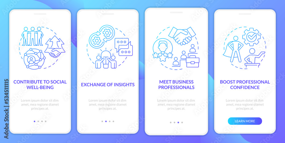 Networking to growth blue gradient onboarding mobile app screen ...