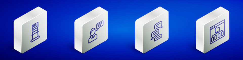 Sticker - Set Isometric line Business strategy, Speech bubble chat, and Browser files icon. Vector