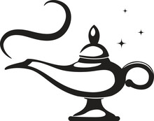 Vector Black And White Genie Magic Aladdin Lamp