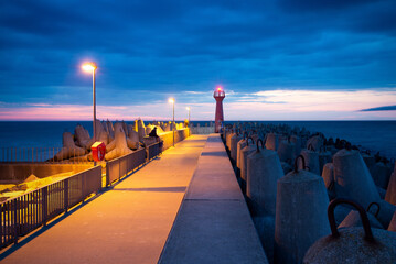 Poster - Eastern breakwater and lighthouse in Kolobrzeg port, Poland