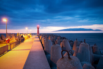 Poster - Eastern breakwater and lighthouse in Kolobrzeg port, Poland