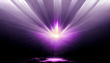 Violet Sun Rays. The Star Burst With Brilliance, Glow Bright Star, Purple Glowing Light Burst. Abstract Background Of Neon Lines And Rays. Purple Light Glow. 3D Rendering
