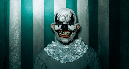 Poster - creepy evil clown in the old circus, banner