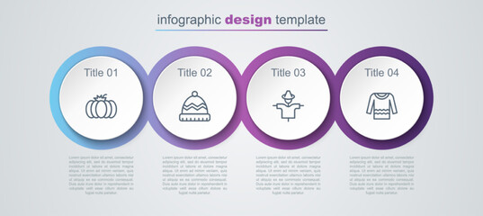 Poster - Set line Pumpkin, Winter hat, Scarecrow and Sweater. Business infographic template. Vector