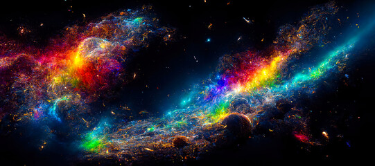 abstract background of outer space with ultra bright stars and comets on the theme of explosions and life in space