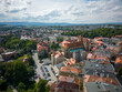 Kłodzko - a city situated in the mountains. Sunny day and clouds in the blue sky in the mountains.