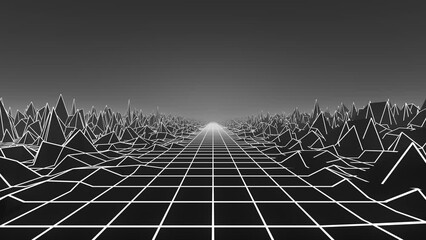 3D animation - Looped animated 3d mesh retrofuturistic dark landscape