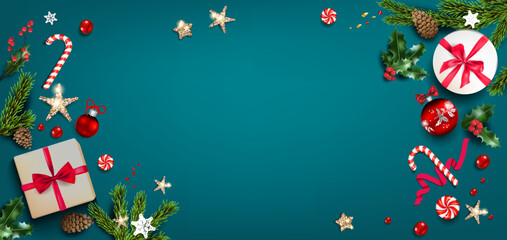 Fotomurali - Christmas background with festive decorations