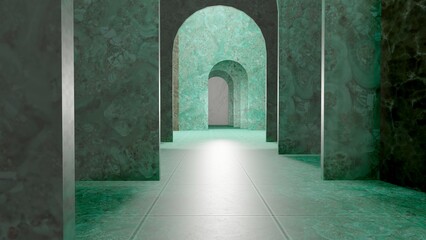 Architecture interior background empty arched pass 3d render