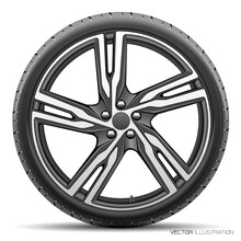 Realistic Aluminum Wheel Car Tire Style Racing Futuristic On White Background Vector