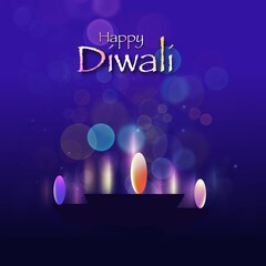 Wall Mural - Illustration of lighted Diwali oil lamps. Concept for Diwali festival of India