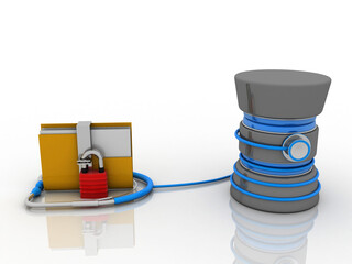 Poster - 3d rendering Folder connected to database connected stethoscope