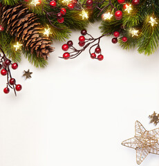 Wall Mural - art christmas banner or greeting cards design. background xmas of sparkling lights garland, with hol