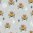 Seamless childish pattern with tigers. Cartoon tigers heads. Perfect for fabric, textile. Creative Vector background
