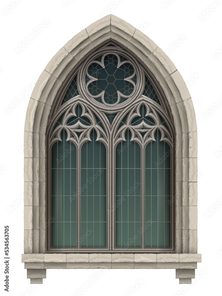 Medieval Gothic stained glass window arch Stock Vector | Adobe Stock