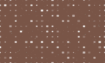 Poster - Seamless background pattern of evenly spaced white email symbols of different sizes and opacity. Vector illustration on brown background with stars