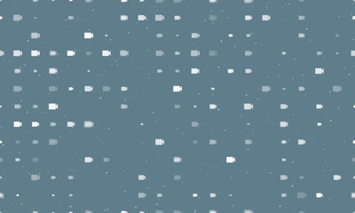 Poster - Seamless background pattern of evenly spaced white video camera symbols of different sizes and opacity. Vector illustration on blue grey background with stars