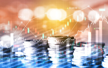 Finance and money technology background concept of business prosperity and asset management . Creative graphic show economy and financial growth by investment in valuable asset to gain wealth profit .