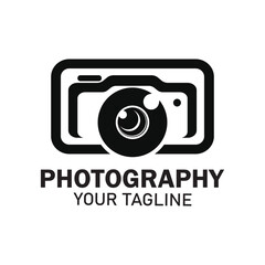 Wall Mural - photography camera logo icon vector design template isolated on black background