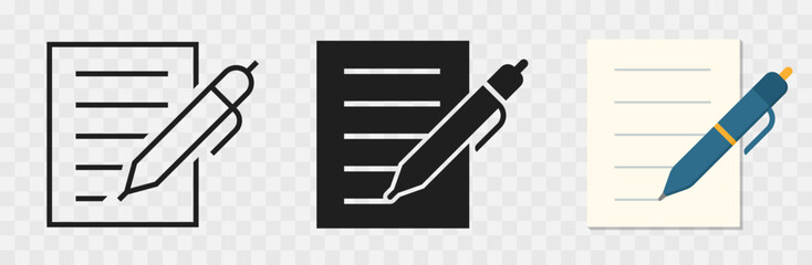 Poster - Writing Pad icon set on transparent background. Writing pad, Document, Sheet of paper symbols. Vector
